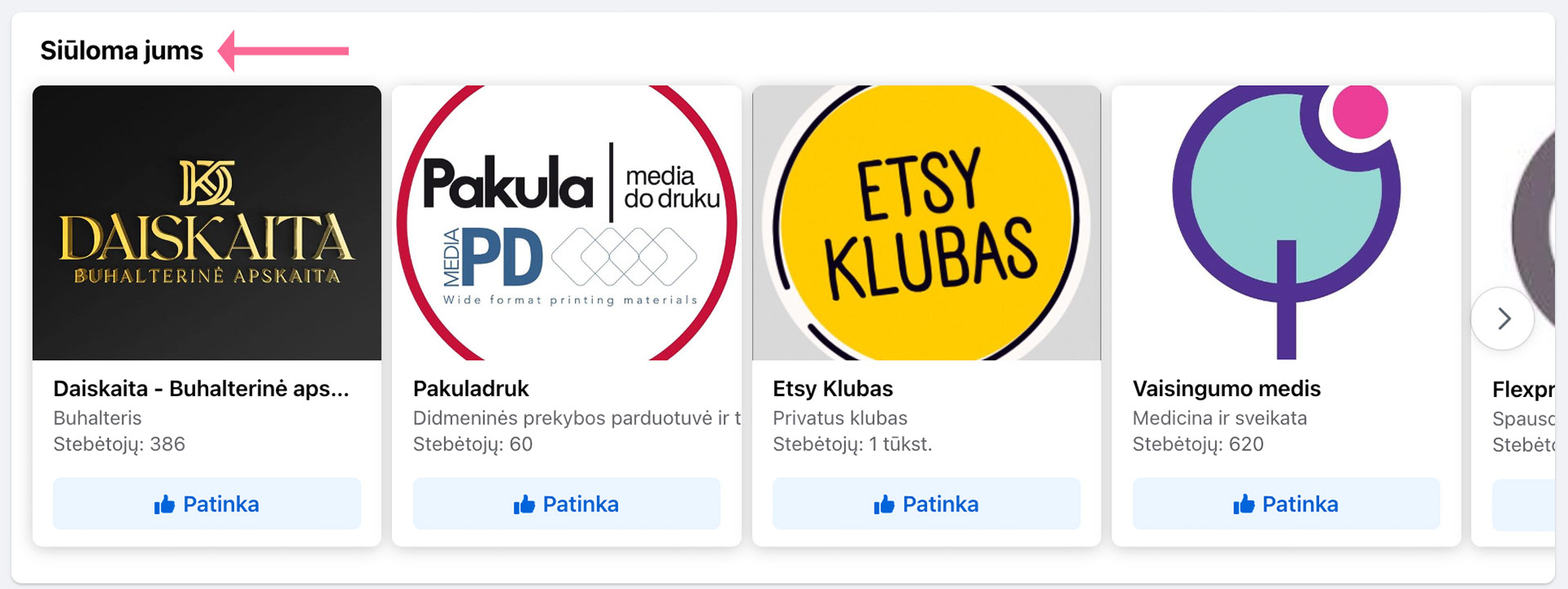 Facebook siūlomi puslapiai
