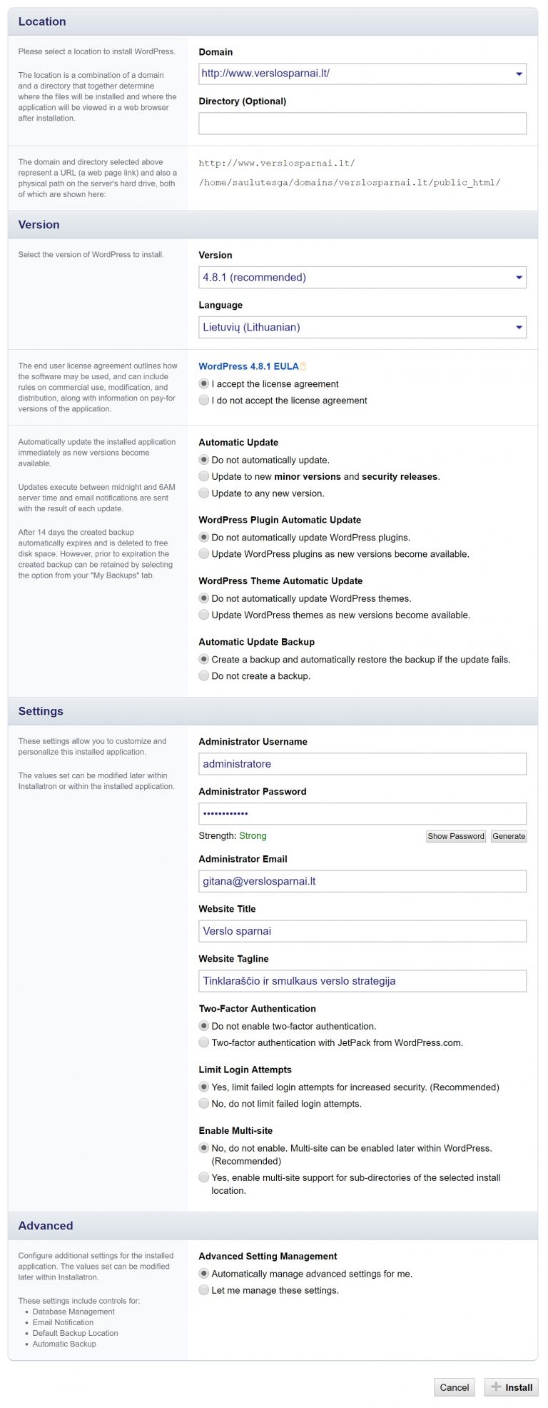 Kaip įdiegti WordPress