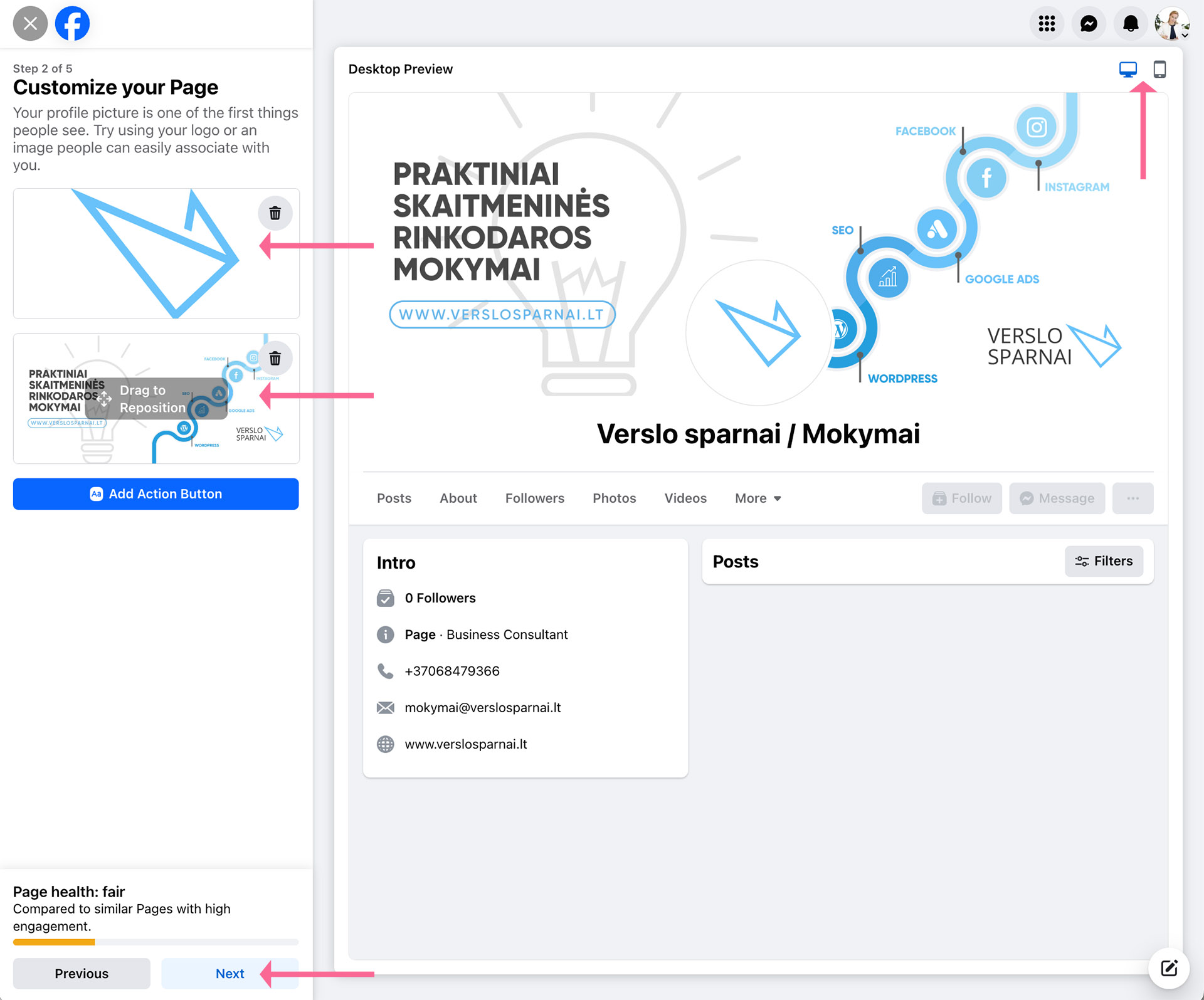 Pagrindinės Facebook puslapio nuotraukos