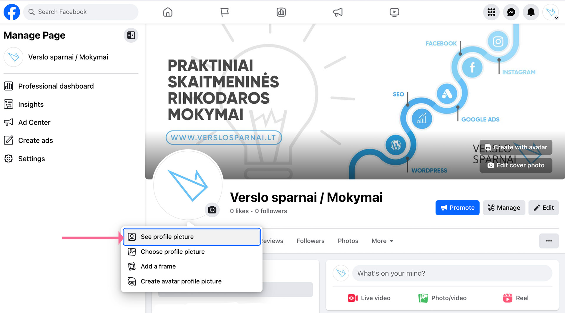 Facebook puslapio pagr. nuotraukos aprašymas
