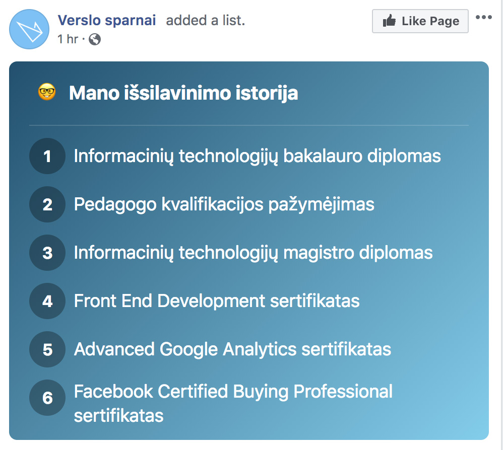 Facebook formatai: sąrašas