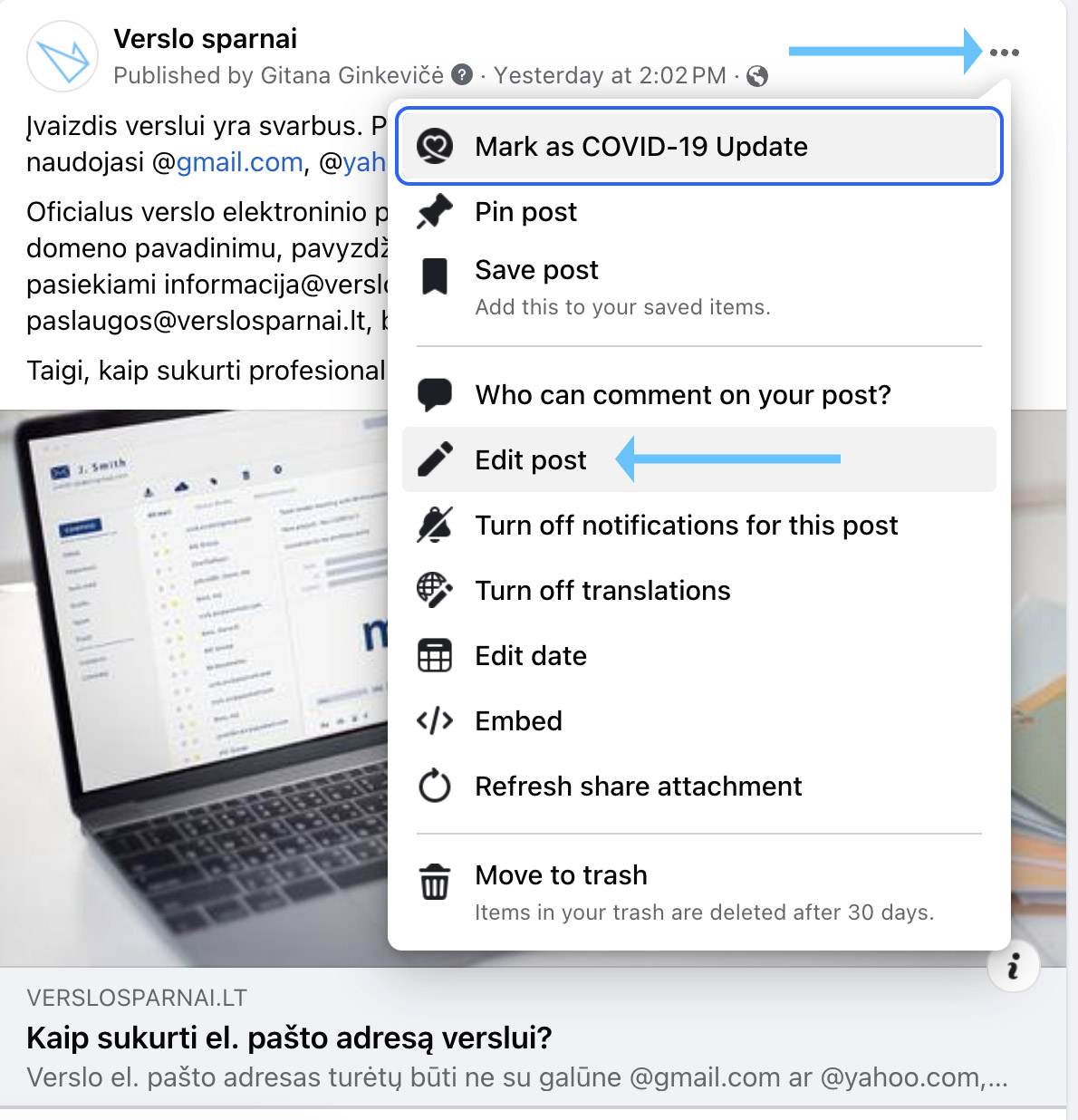 Redaguoti Facebook įrašą