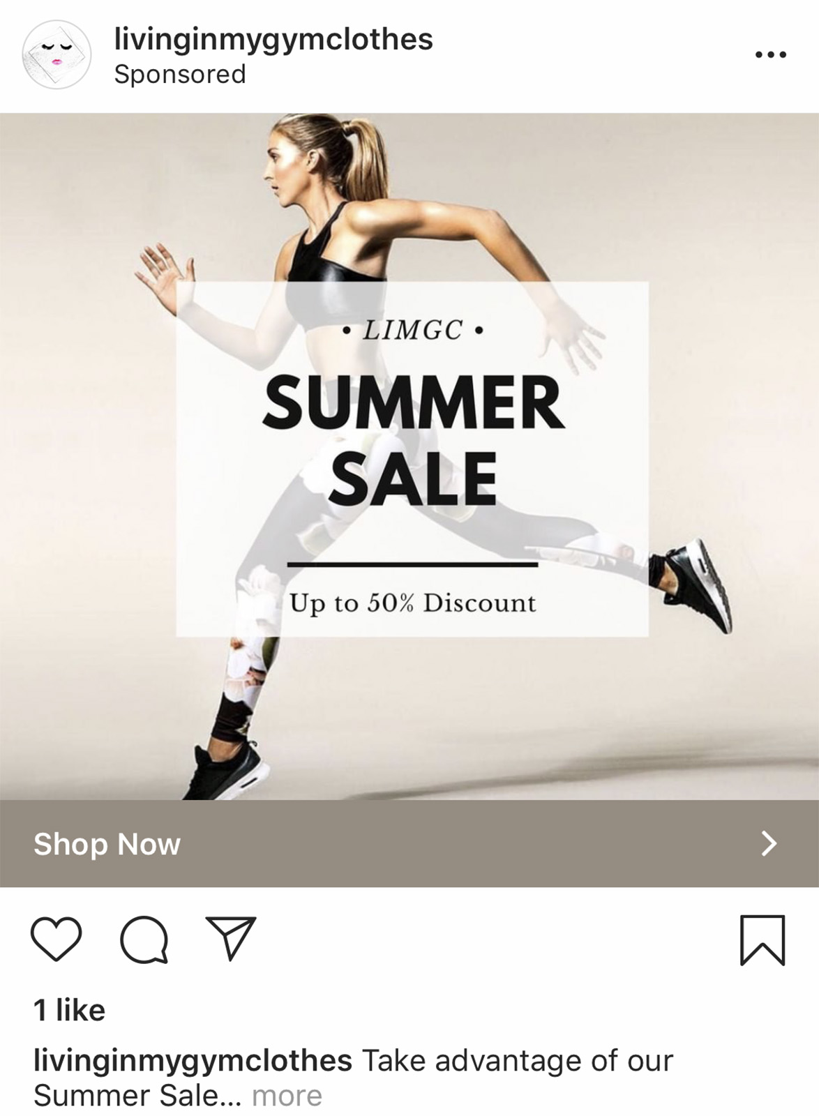 Paveikslėlio Instagram reklamos su mygtuku „Shop now“