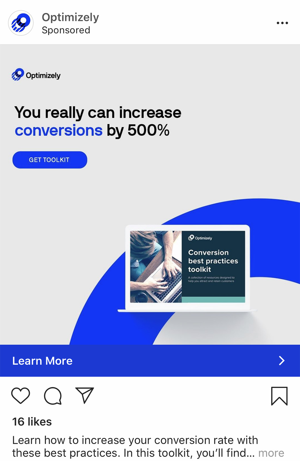 Paveikslėlio Instagram reklamos su mygtuku „Learn more“