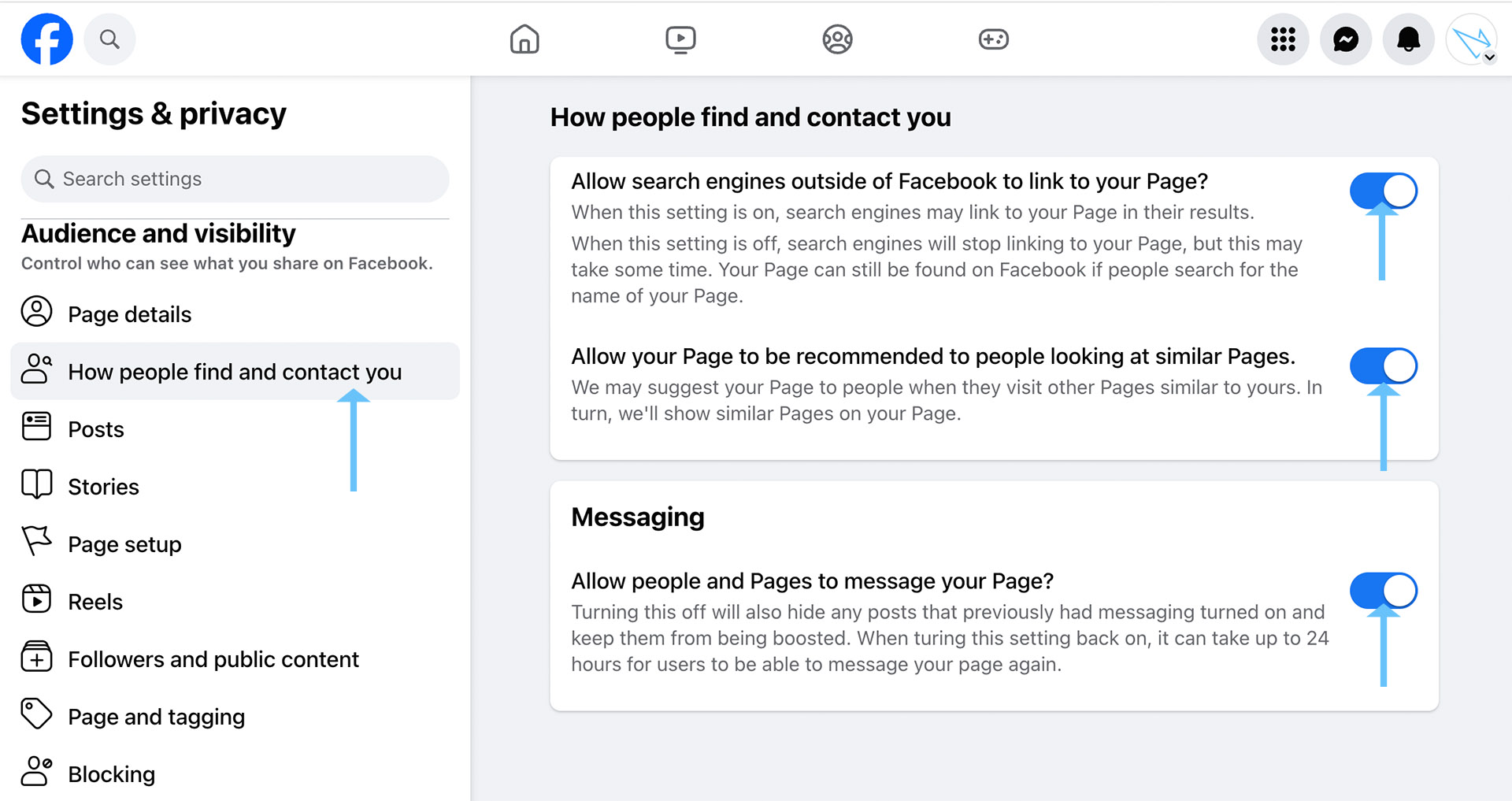 Facebook puslapio privatumo nustatymai